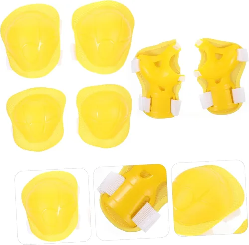 Vista 4 de VANZACK Rodilleras para niños y niñas, 6 unidades, equipo de protección deportiva, ciclismo, patinaje, de 4 a 16 años, color amarillo, resistentes