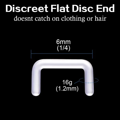 Vista 2 de Clear Plastic Earrings for Sports Work - 16 Gauge Invisible Labret Studs- Flat Push-In Retainers for Ears, Cartilage, Helix, Tragus, Lip, Monroe