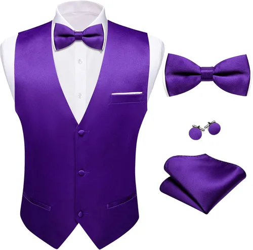 Vista 14 de Barry.Wang Chaleco de traje para hombre, conjunto de corbatín, chaleco A-02-rosa claro