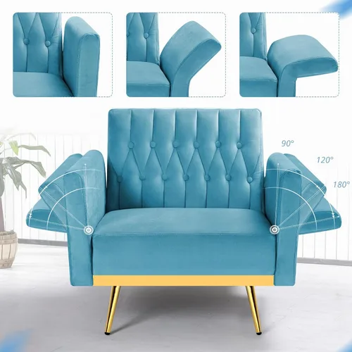 Vista 5 de Silla decorativa de terciopelo con otomana y respaldo ajustable