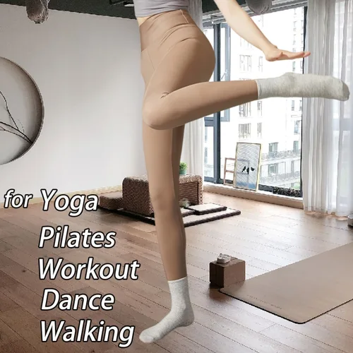 Vista 2 de Calcetines de agarre para mujer, calcetines de yoga para pilates, antideslizantes, barre danza, hospital, correr, lindo, de algodón, 3/4 pares