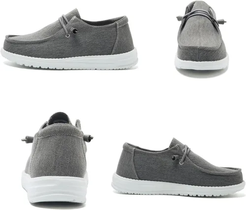 Vista 3 de VOCNTVY Mocasines de lona cómodos y ligeros para mujer, Gris
