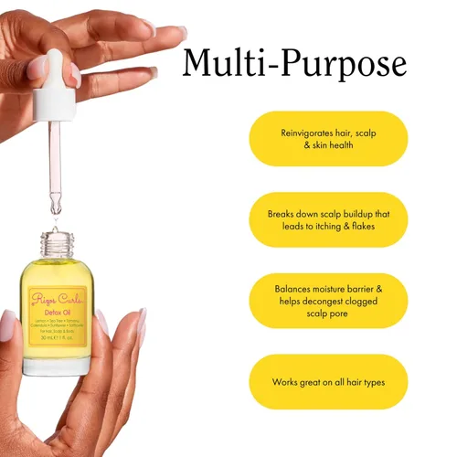 Vista 5 de Rizos Curls Aceite desintoxicante, desintoxica y equilibra el cuero cabelludo para reducir la acumulación y calmar la irritación, apoyar
