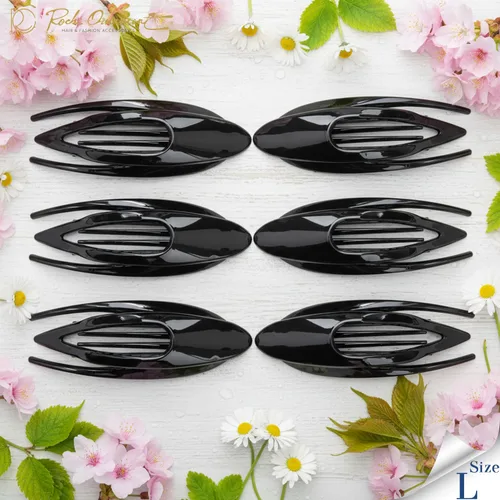 Vista 4 de RC ROCHE 6 piezas de pinzas planas para el cabello con gran garra para cabello grueso, diseño francés de pico de pato, para mujer, sin (Large) Negro