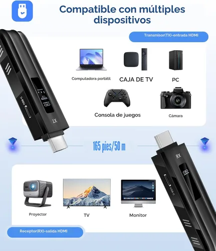 Vista 4 de Beyn - Transmisor y receptor HDMI inalámbrico, pantalla LED mejorada 2026, decodificación 4K y salida de 1080P, extensor HDMI inalámbrico Plug and