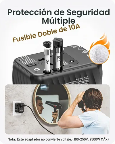 Vista 8 de LENCENT Adaptador de corriente universal de viaje, cargador de pared