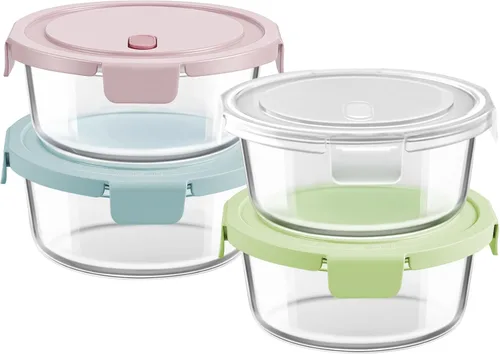 Vista 10 de 16 onzas Recipientes de vidrio para preparar comidas, recipientes herméticos de vidrio de 2 tazas con tapas, recipientes de sopa de vidrio