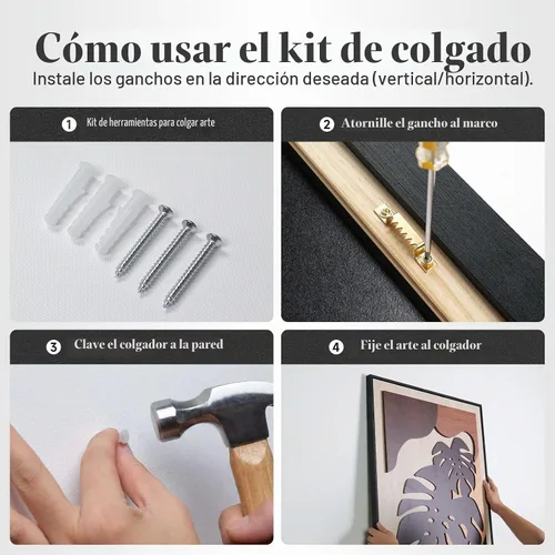 Vista 6 de Arte de pared de madera 3D con textura bohemia 3D para dormitorio, 3 piezas de arte de madera tallada botánica tropical para paredes, hoja de Marrón