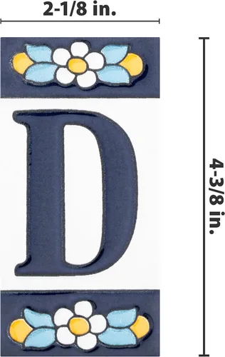 Vista 4 de Sevillano Flora Address Letters D 2-1/8" x 4-3/8" - Azulejo de pared de cerámica