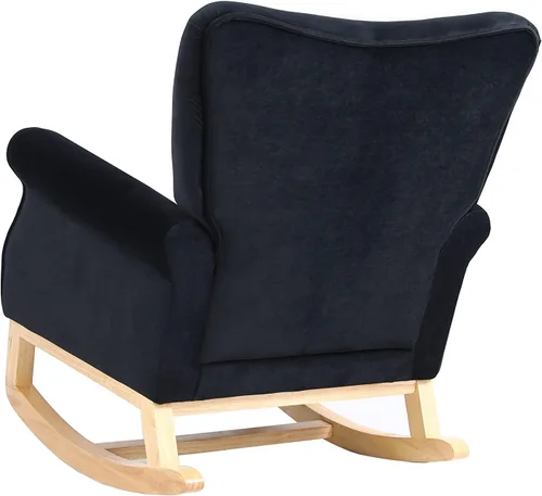 Vista 6 de Silla mecedora con respaldo de ala, cómoda silla mecedora con brazos de cojín, mecedoras tapizadas con botón acolchado para sala de estar