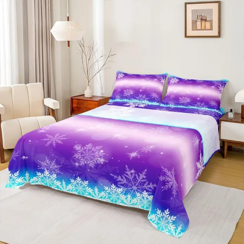 Vista 11 de Erosebridal Juego de sábanas bajeras de Navidad tamaño Queen, diseño de copos de nieve, color negro, gris, degradado, para niños y niñas, juego