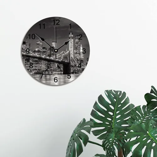 Vista 4 de Brooklyn Bridge - Reloj de pared iluminado con diseño de horizonte de la ciudad de Nueva York, 10 pulgadas, funciona con pilas, reloj de pared