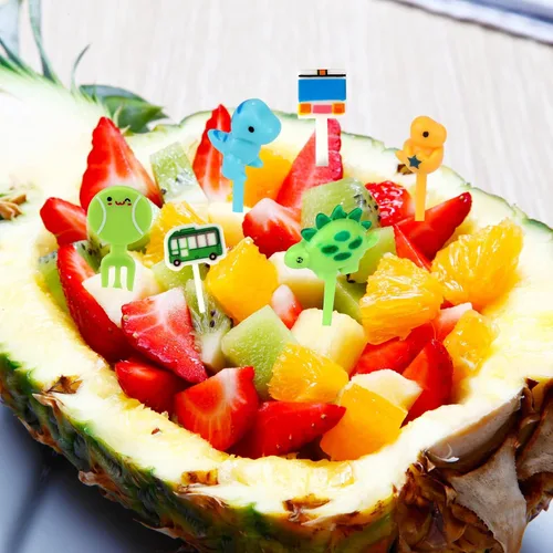 Vista 6 de OOTSR 30 púas de comida para niños, mini palillo de dientes de dinosaurio, reutilizables, para cupcakes, postres, para fiestas, cocina, caja