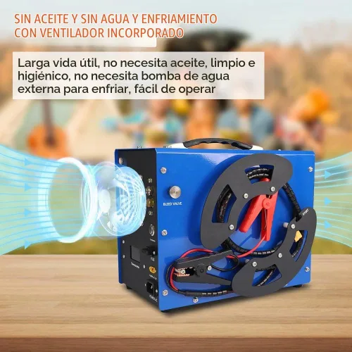Vista 9 de TOAUTO - Compresor de aire PCP A3, diseño único vertical+carrete de alambre, parada automática, sin aceite/agua, 4500Psi/30Mpa, conector rápido