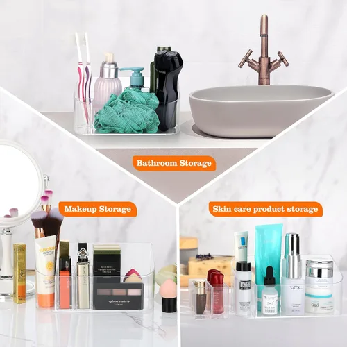 Vista 5 de Bandeja organizadora de maquillaje transparente, vitrina de cosméticos, pequeño organizador de maquillaje para tocador, baño, encimera, encimera