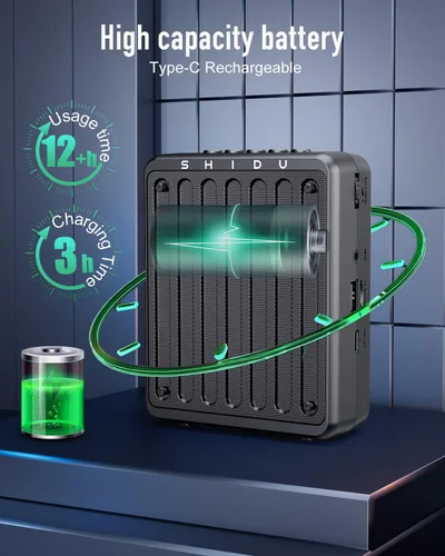 Vista 4 de SHIDU Amplificador de voz de 20 W, micrófono inalámbrico Lavalier, amplificador de voz Bluetooth para profesores, micrófono portátil con altavoz