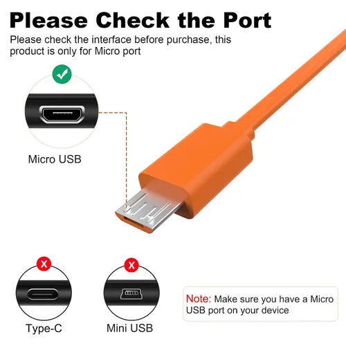Vista 3 de Cable micro USB para altavoz JBL compatible con JBL Charge 3, Charge 2, Charge 2+, Flip 4, Flip 3, Flip 2, Pulse 3, Pulse 2, Go 2, Clip 2, Clip 2