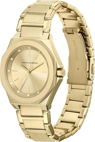Vista 5 de AX Armani Exchange Reloj para mujer, reloj octogonal de tres manecillas para mujer con correa de acero inoxidable o silicona
