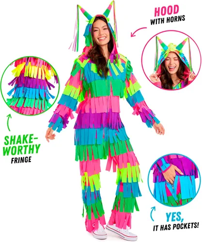 Vista 3 de Tipsy Elves Disfraz de piñata para mujer de Halloween para adultos Piñata multicolor