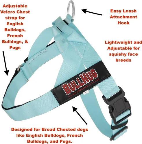 Vista 4 de BULLHUG Arnés Hecho para perros de pecho más grande como bulldogs ingleses, bulldogs franceses, pugs y más. Evita que los perros tiren y se