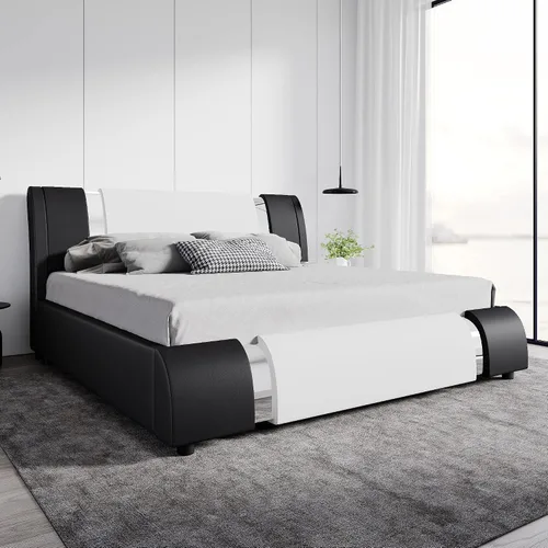 Vista 7 de SHA CERLIN Marco de Cama Queen Moderno de Cuero Sintético con Cabecera Ajustable y Detalles de Hierro, Cama Plataforma Tapizada de Lujo con Soporte