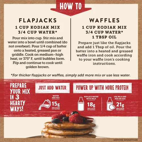 Vista 2 de PPasteles Kodiak grano integral combinación de Power Cakes Flapjack y Waffle, original suero de leche, 20 onzas (1lbs 4 onzas)