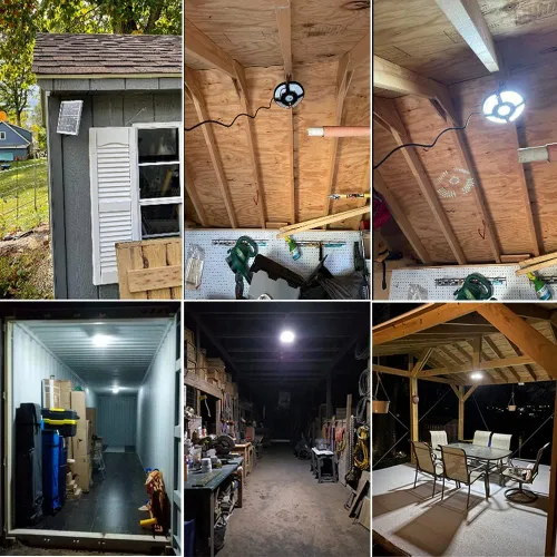 Vista 4 de HULPPRE - Luz solar para cobertizo, interior y exterior con control remoto, de día o de noche 136leds, brillante, IP65 impermeable, para granero