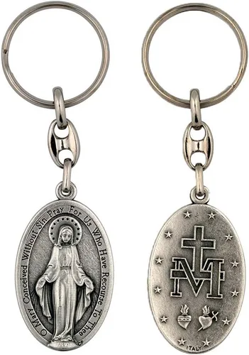 Vista 3 de Llavero grande de medalla milagrosa de 1.5 pulgadas Accesorios para el conductor Metal duradero y detallado Automotivo cristiano