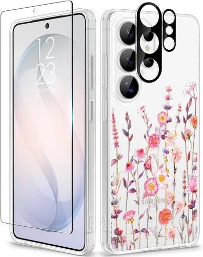 Vista 18 de GVIEWIN Funda para Samsung Galaxy S25, transparente, delgada, no 1-Floratopia/Colorido