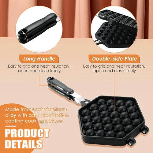 Vista 7 de MAOPINER Molde para hacer gofres de burbujas, molde para gofres, olla antiadherente de doble cara para hacer waffles de huevo y forma de pez
