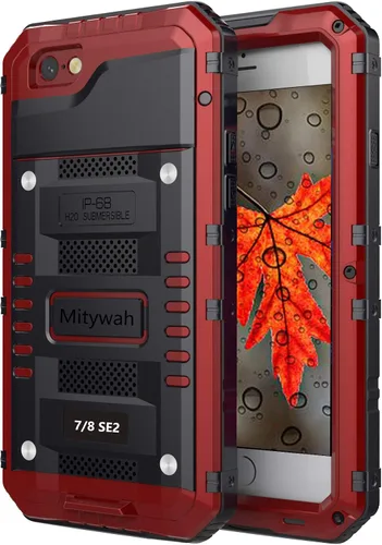 Vista 119 de Mitywah Funda impermeable para iPhone 7/iPhone 8 / iPhone SE 2020, funda de metal resistente de grado militar, protección de cuerpo completo
