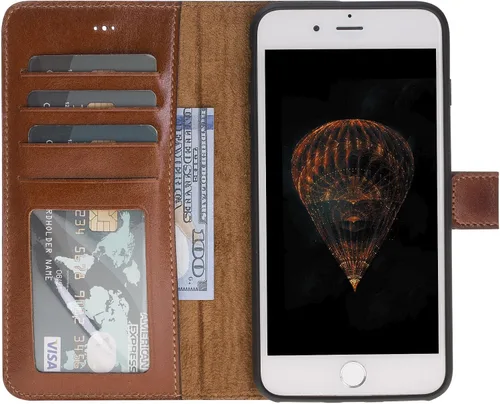 Vista 83 de HARDISTON Compatible con iPhone 7 Plus / 8 Plus Funda Cartera, Hecha a Mano de Cuero Genuino, Funda Magnética Desmontable con Tapa Abatible