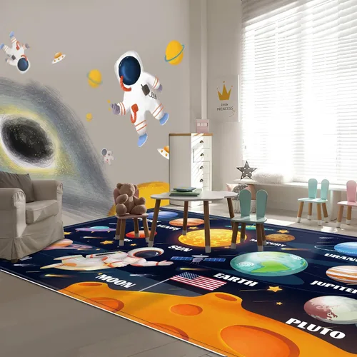 Vista 6 de Alfombra de juegos para niños, alfombra de espacio exterior del sistema solar, alfombra educativa para niños, alfombra de juego para niños