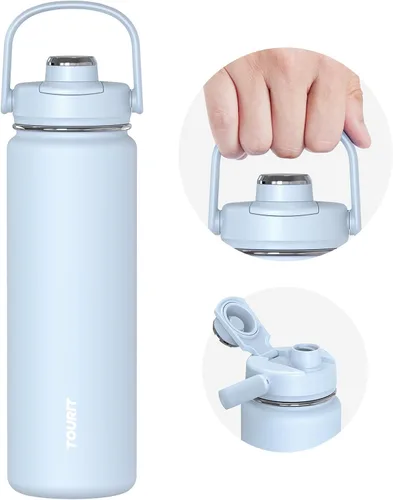 Vista 10 de TOURIT Botella de agua aislada de 32 onzas, botella de acero inoxidable con popote, aislamiento al vacío de doble pared para bebidas frías