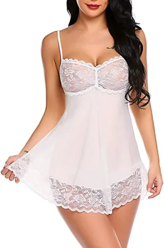 Vista 2 de Vestido de lencería de encaje floral para mujer, para sexo, juego travieso, sexy, traslúcido, camisones exóticos, camisón de novia