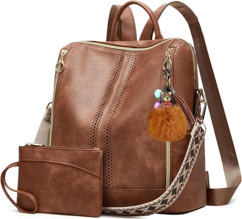 Vista 14 de Makes - Bolso tipo mochila para mujer, de piel sintética, bolso de viaje con diseño convertible a cartera, 12 pulg., Mochilas de viaje