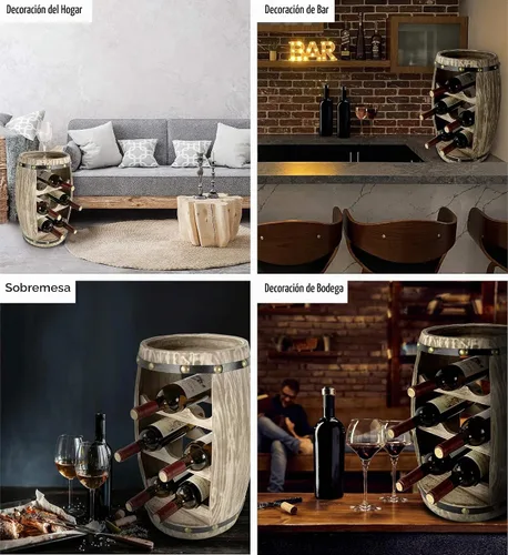 Vista 3 de CoTa Global Moderno Alexander - Soporte de vino de barril de madera independiente para 8 botellas de vino, soporte para botellas, soporte de suelo