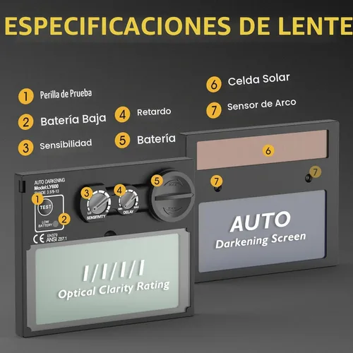 Vista 4 de TOOLIOM - Casco de soldadura con oscurecimiento automático, funciona con energía solar, con rango de sombra ajustable 4/9-13 para capucha