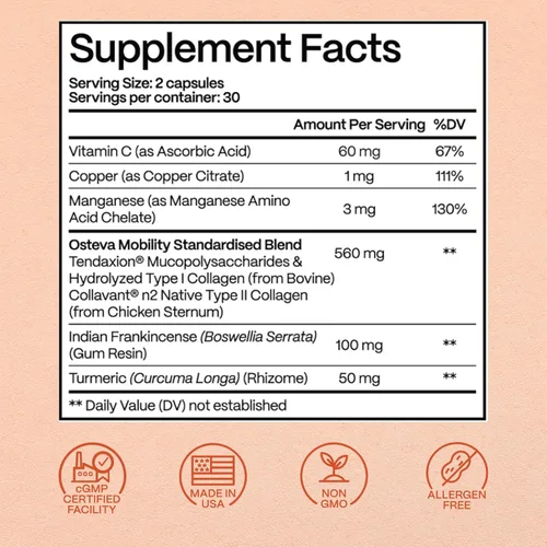 Vista 4 de Osteva Suplemento para el apoyo de las articulaciones para mujeres Colágeno de alta potencia, cúrcuma, boswellia para cartílagos y tendones