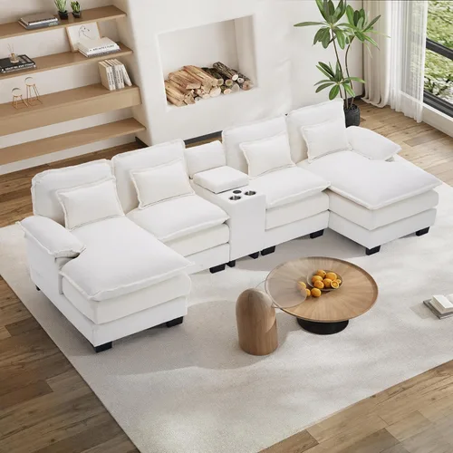 Vista 17 de Sofá Seccional Sofá Nube en Forma de U de 124" Sofás Modulares Esponjosos Sofá Nube para Sala de Estar de Gran Tamaño Moderno Conjunto de Sofá