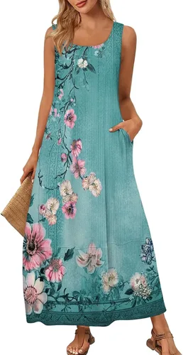 Vista 14 de Vestidos de iglesia para mujer 2025, casual, holgado, sin mangas, largo, fluido, vestido de verano con bolsillos