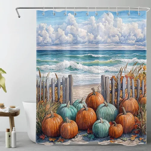 Vista 26 de LB Cortina de ducha espeluznante de Halloween, lindo fantasma en flores, árbol negro, luna llena, cortinas de ducha para baño, tela de poliéster