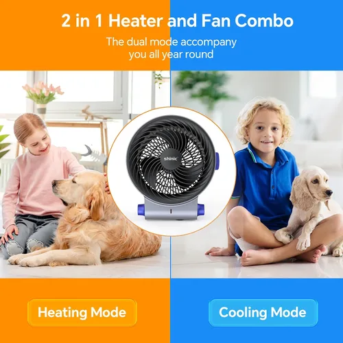 Vista 3 de shinic - Ventilador de escritorio y calentador combinado, ventilador portátil de circulación de aire de enfriamiento, protección contra inclinación