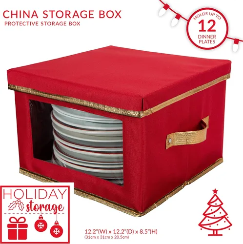 Vista 2 de Simplify Caja de almacenamiento de vajilla para platos navideños 12.2 pulgadas China de Navidad 12 separadores de fieltro Ajuste de vajilla