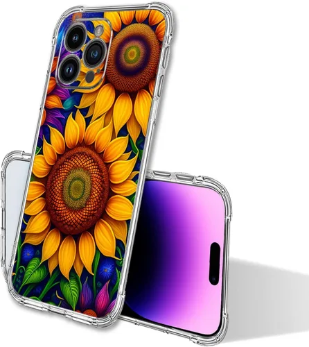 Vista 2 de Funda para iPhone 14 Pro Max, hermosa protección contra caídas de girasoles a prueba de golpes, funda protectora de cuerpo completo resistente a