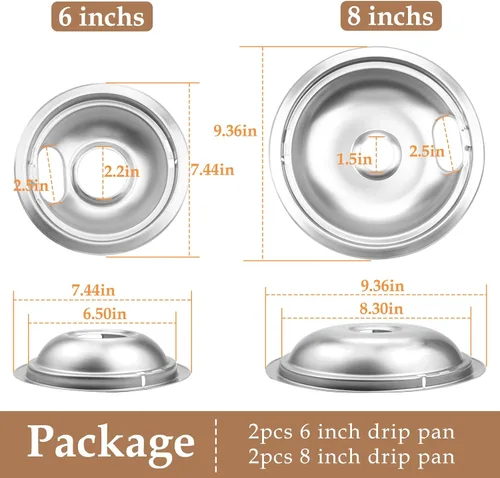 Vista 7 de Paquete de 4 bandejas de goteo cromadas mejoradas, cuencos reflectores compatibles con Whirlpool W10196405 W10196406 W10278125