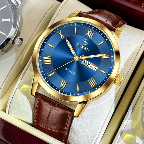 Vista 2 de Mens Watches Luxury Dress Waterproof Leather Watch with Date Day Analog Quartz Large Number Wrist Watch Casual Classic Luminous Scales Big Face Easy