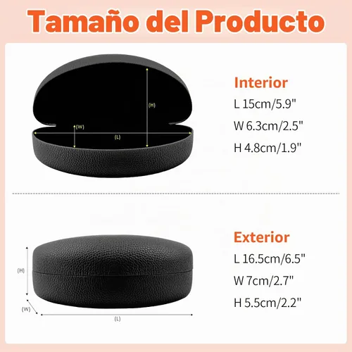 Vista 5 de CHZZMS Paquete de 2 fundas rígidas grandes para lentes de sol, funda protectora para gafas de sol y lentes negro+amarillo