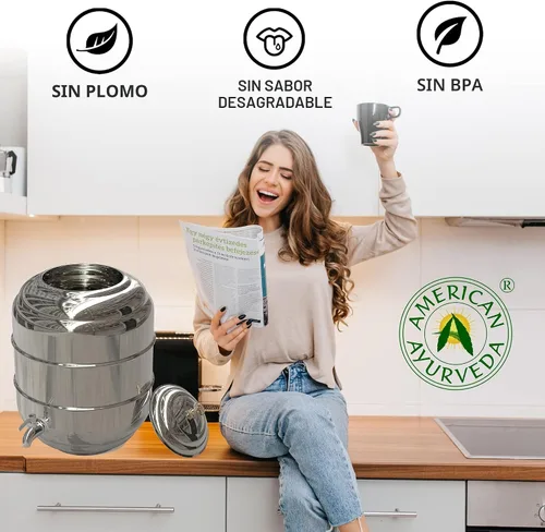 Vista 5 de Dispensador de bebidas de 5 galones de acero inoxidable para encimera con llave de grifo, asa y tapa para dispensar agua fría, bebidas, té