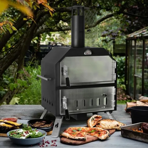Vista 6 de Horno de pizza de 12’’ para exteriores Horno de pizza de leña Horno de patio portátil Incluye piedra para pizza, piel de pizza, patas plegables